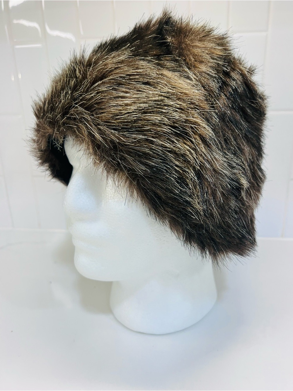 Vintage Women’s Fake Fur Hat Brown Black Multi Toned Cossack Style